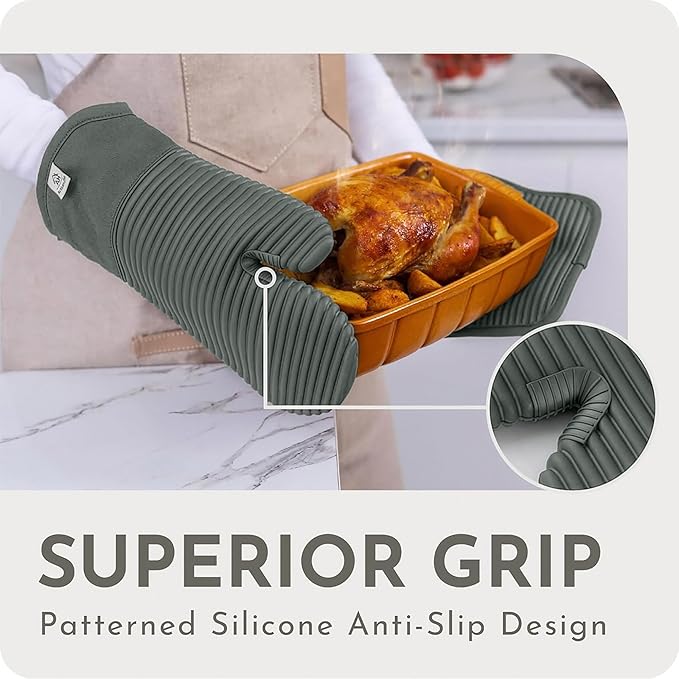 Extra Long Silicone Oven Mitts and Pot Holders Sets | Heat Resistant 500°F - Image 4