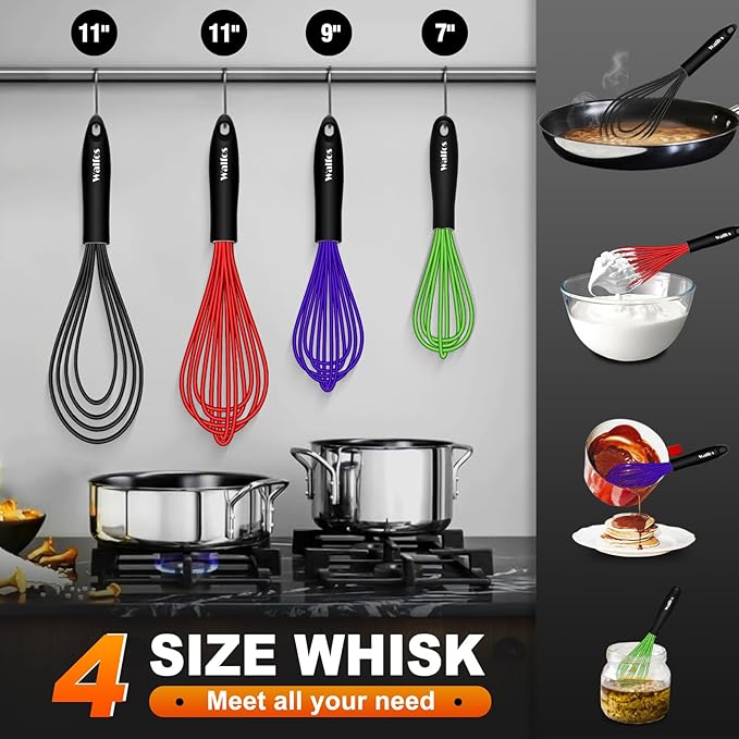Walfos Whisk, Whisks for Cooking Non Scratch.Silicone Whisk Set of 4 Kitchen - Image 5