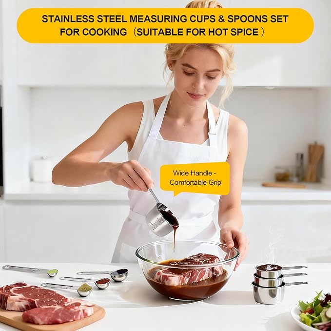 Stainless Steel Measuring Cups and Spoons Set, Dry & Liquid Dishwasher Safe - Image 4