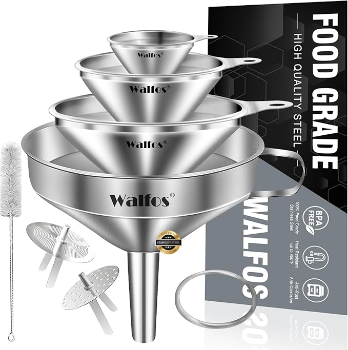 Stainless Steel Funnel, Walfos 4 Pack(4in、3 in、2.2 in、1.7in Kitchen Funnel by Walfos