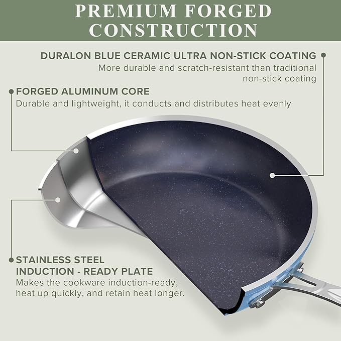 Nuwave Healthy Duralon Blue Ceramic Nonstick Cookware Set, Diamond Infused - Image 2