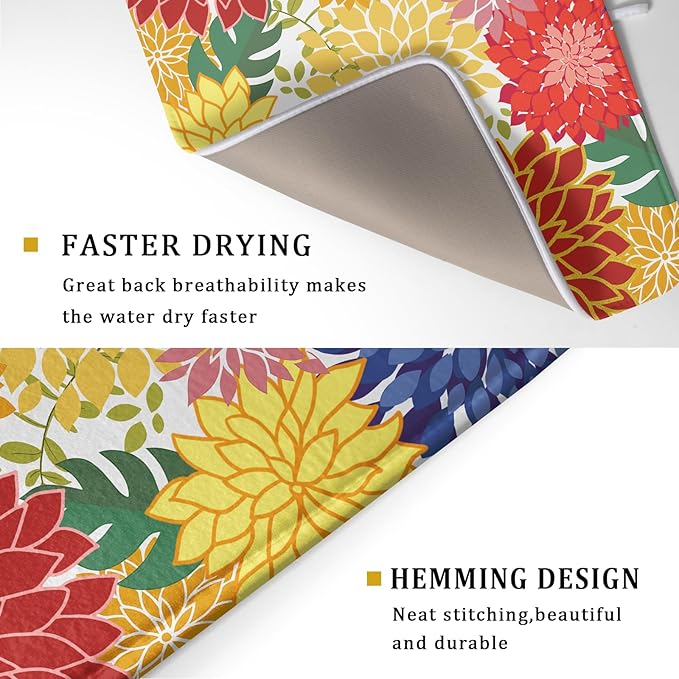 Modern Floral Dish Drying Mat Large Multicolored Tropical Drying Pad - Image 3