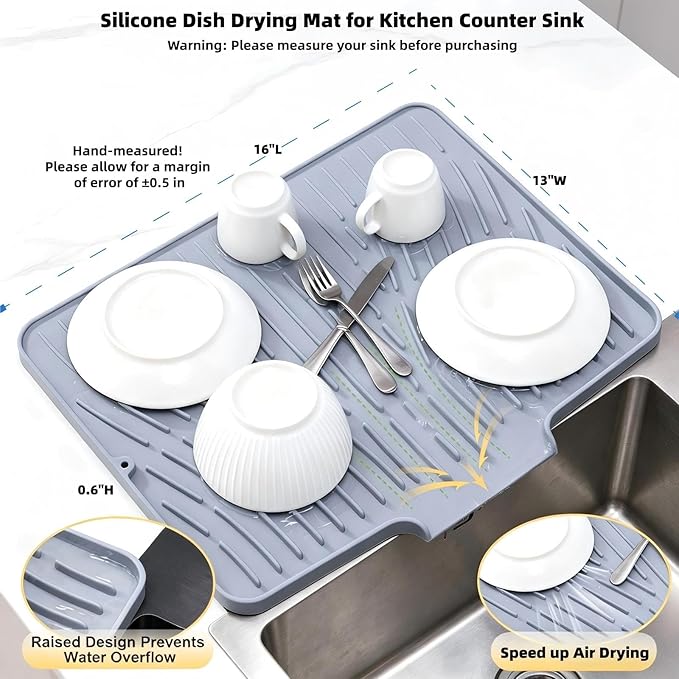 Silicone Dish Drying Mat for Kitchen Counter Sink, Non-Slip dish drying Pad - Image 2