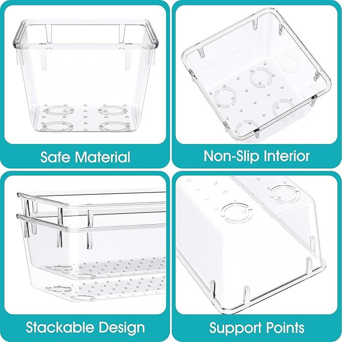 StorMiracle 13 PCS Clear Plastic Drawer Organizers Set, 4 Size Desk Drawer - Image 3