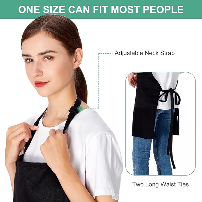 Jubatus 2 Pack 3 Pockets Adjustable Bib Apron Chef Kitchen Cooking Aprons - Image 5