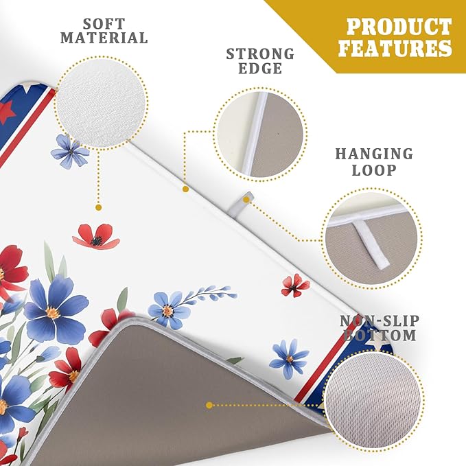 4th of July Dish Drying Mats for Kitchen Counter Patriotic Star Microfiber - Image 4
