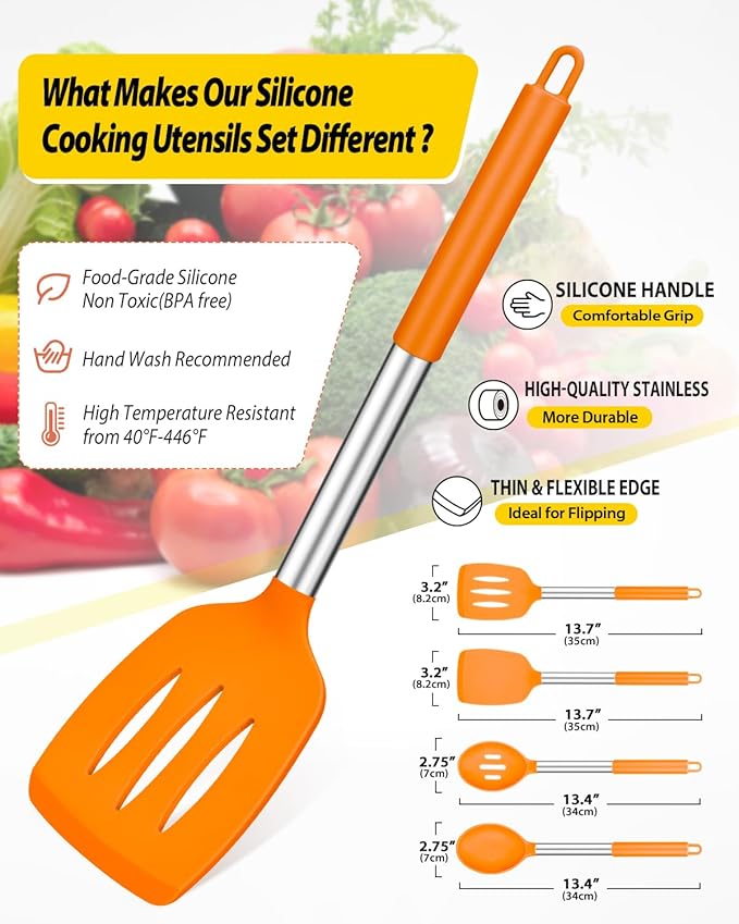 Pack of 4 Silicone Cooking Utensils Set, Non Stick Large Solid Spatulas - Image 2