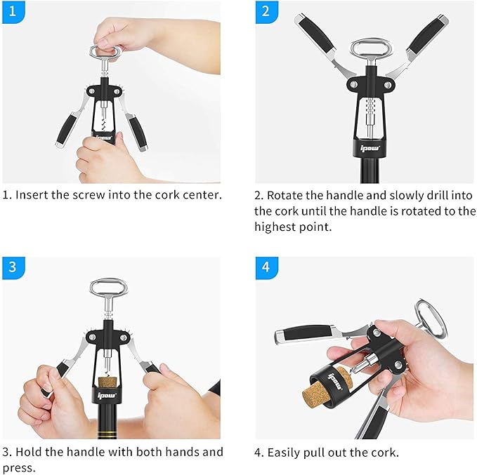IPOW Wine Opener, Zinc Alloy Wine Bottle Opener, Wing Corkscrew Heavy Duty - Image 4