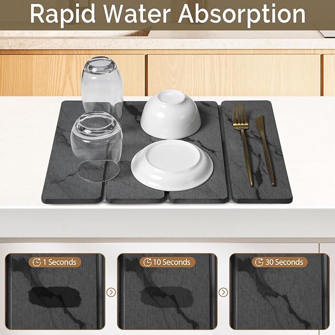 Small Stone Dish Drying Mat for Kitchen Counter, Foldable Water Absorbing - Image 3