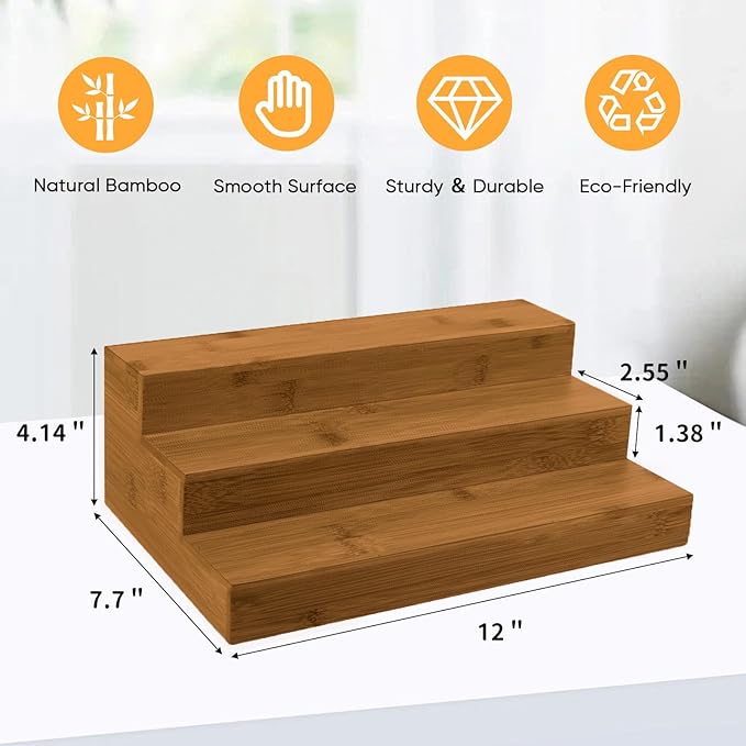 Bamboo Spice Rack Organizer for Cabinet 2 Pack - Image 3