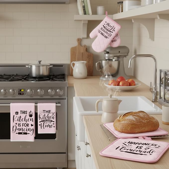 Leinuosen 8 Pcs Kitchen Towels and Oven Mitts Sets Pot Holders Dishcloths Set - Image 7