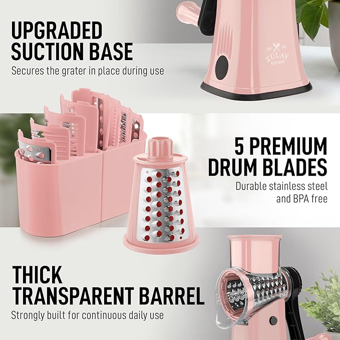 Zulay Kitchen Rotary Cheese Grater 5 Blade Cheese Shredder - Image 7