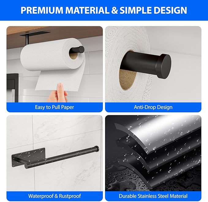 Paper Towel Holder Under Cabinet, Self-Adhesive, No Drilling, Stainless Steel - Image 3