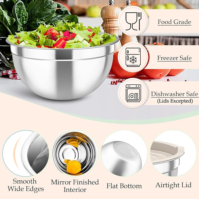 TeamFar Mixing Bowls, for Food Cooking Baking Storing, Khaki - Image 4