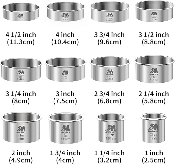 Round Cookie Biscuit Cutter Set 12 Pieces Graduated Circle Pastry Cutters 18/8 - Image 2