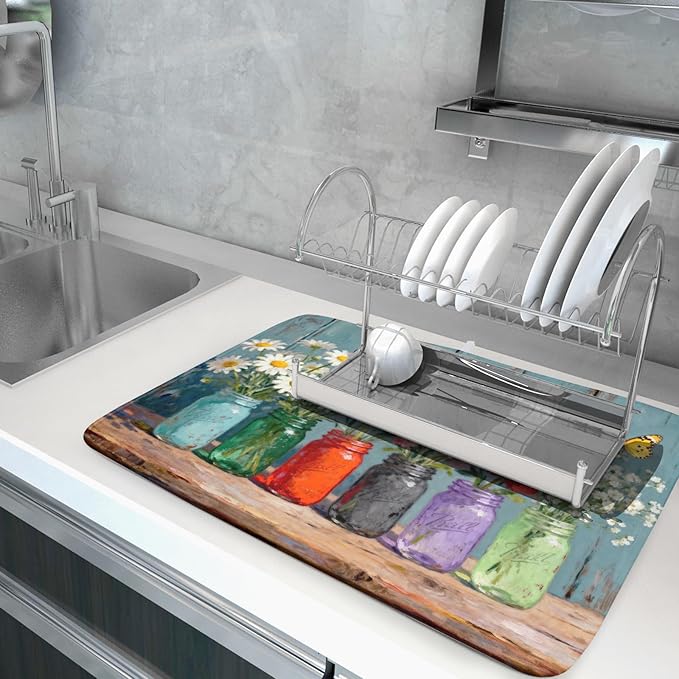 Dish Drying Mat for Kitchen Counter 18x24, Spring Summer Floral Decorative - Image 5