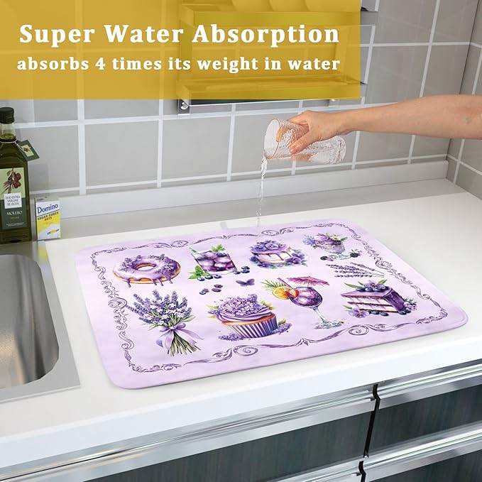 Purple Coffee Matt for Counter Sweet Dish Drying Mats for Dessert Lover Large - Image 7
