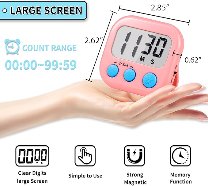 Timer for Kids Teachers Digital Kitchen Timers for Cooking Large Magnetic - Image 3