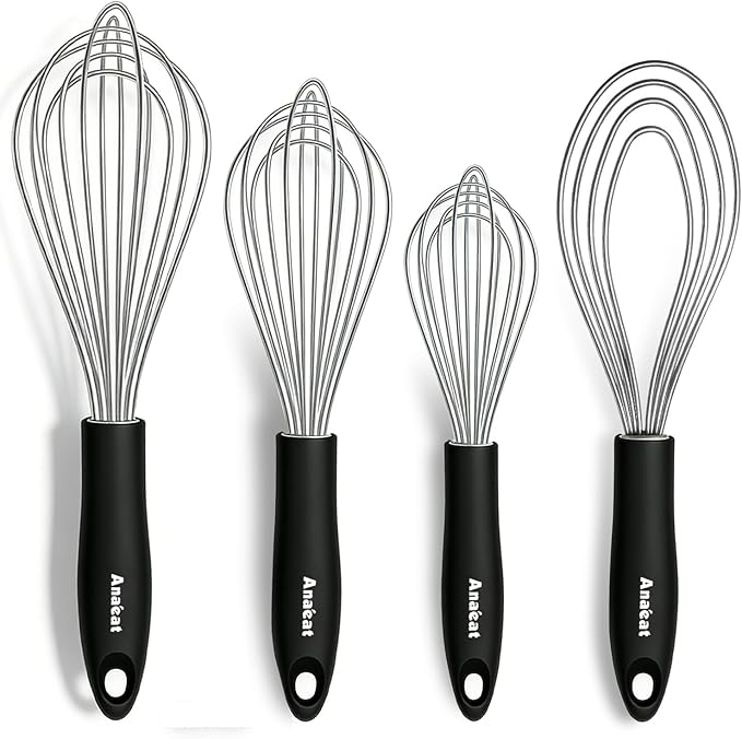 Anaeat Stainless Steel Kitchen Whisk Set of 4, Milk and Egg Beater Blender by Anaeat