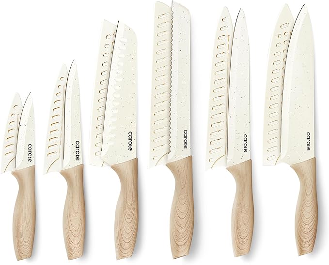 CAROTE 12PCS Knife set with Blade Guards, Granite Nonstick Ceramic Coating by CAROTE