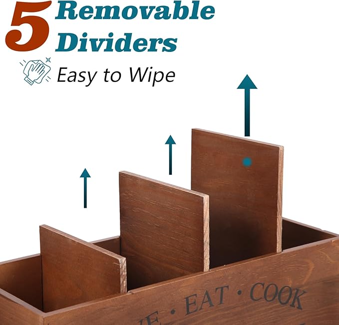 2 PC Wooden Utensil Holder, （With 4-Compartments size*1 + 3-Compartments - Image 4