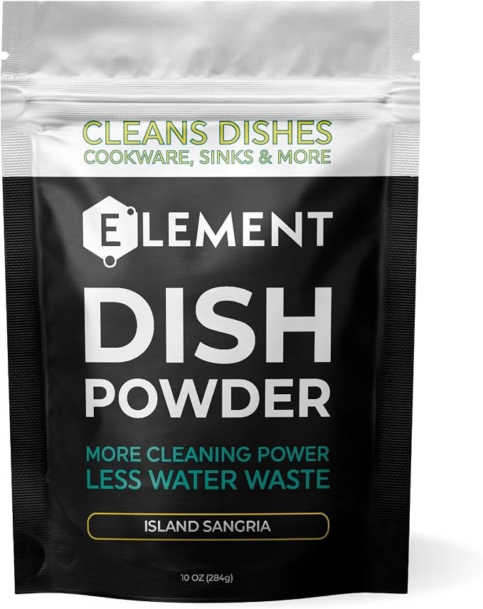 ELEMENT Dish Powder | Grease-Fighting Dish Soap | No Harsh Chemicals, Liquidless, Plastic-Free | Plant-Based Pouch (10 OZ Pouch, Island Sangria)