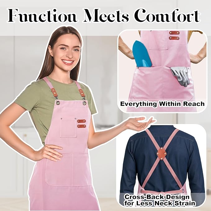 Plus Size Kitchen Apron for Men Women, Cross Back Cotton Canvas Chef Apron - Image 3