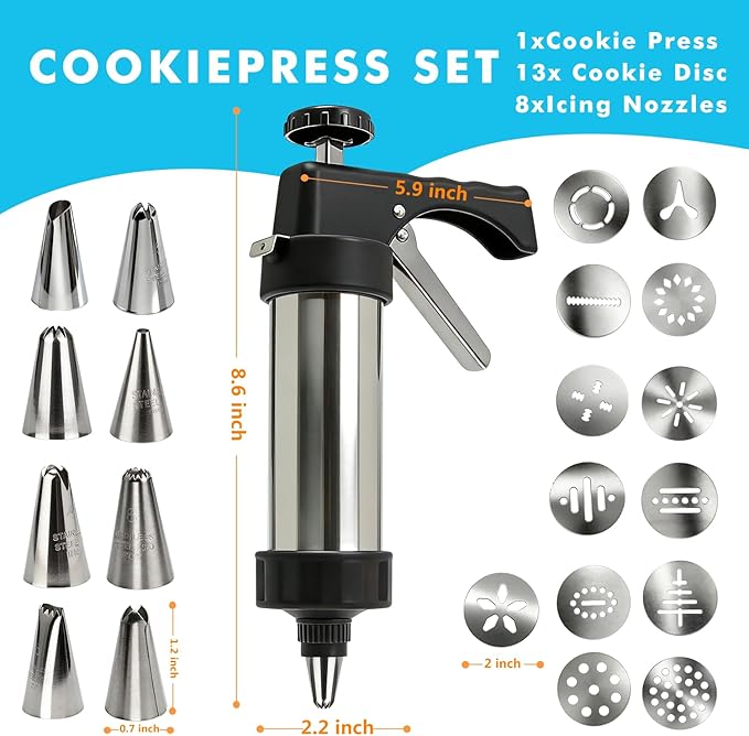 Stainless Steel Cookies Press, Cookie Press Gun Kit - Image 6