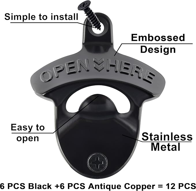 12 Packs Antique Copper Wall Mount Bottle Opener Bulk, Old Fashioned Beer Top - Image 2