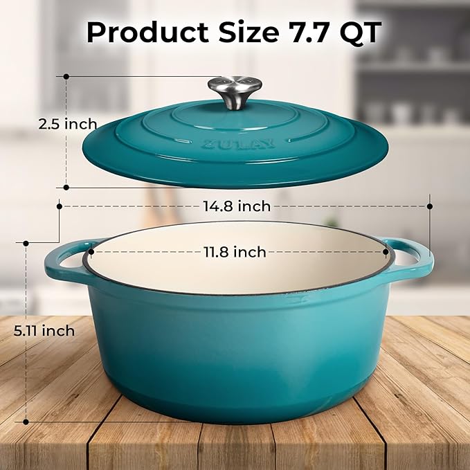 Zulay Kitchen 7.7 Quart Enameled Cast Iron Dutch Oven Pot - Image 8
