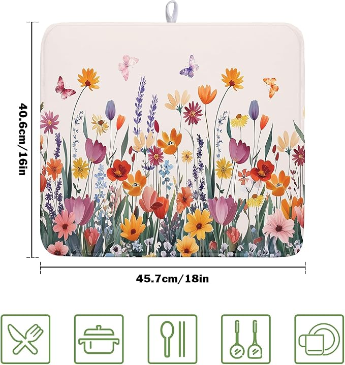 Kawani Spring Summer Flowers Dish Drying Mat - Image 2