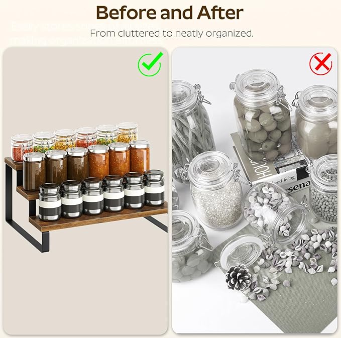 YATINEY Spice Rack, 3 Tier Wooden Display Riser Stand, Kitchen Storage Organizer - Image 3