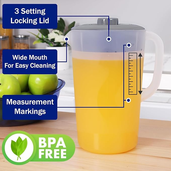 Water Pitcher with Lid 1 Gallon Pitcher, Freezer/Dishwasher Safe, BPA Free & - Image 3