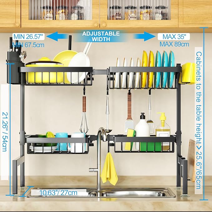 SNSLXH 4 Baskets 2-Tier Over The Sink Dish Drying Rack, 26.57"-35", Large Sink - Image 2