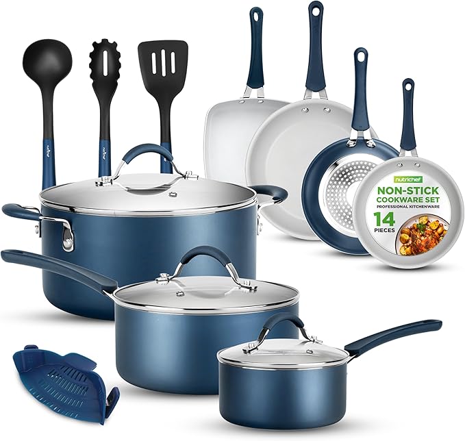 NutriChef 14-Piece Navy Blue Nonstick Cookware Set by NutriChef%E2%84%A2Kitchen