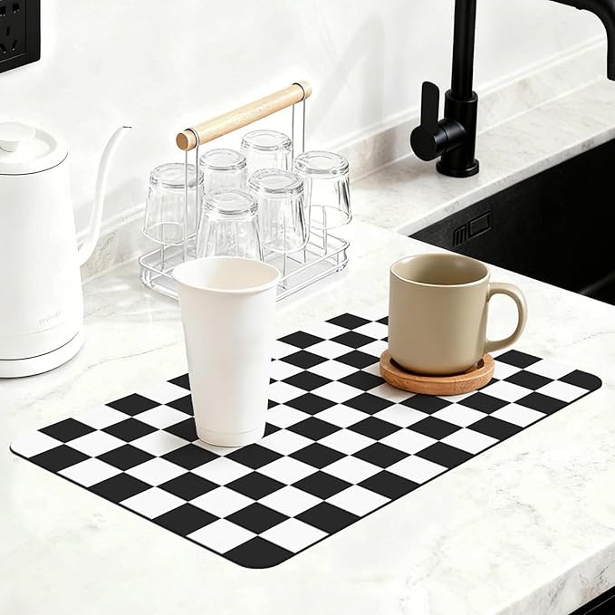 16" x 24" Checkered Dish Drying Mat by Unknown