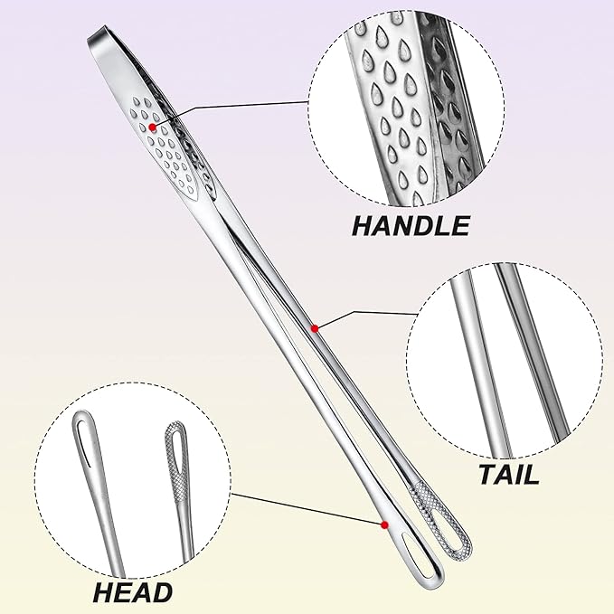 Geiserailie 3 Pcs 9.4inch Korean BBQ Tongs Stainless Steel Kitchen Tweezers - Image 3