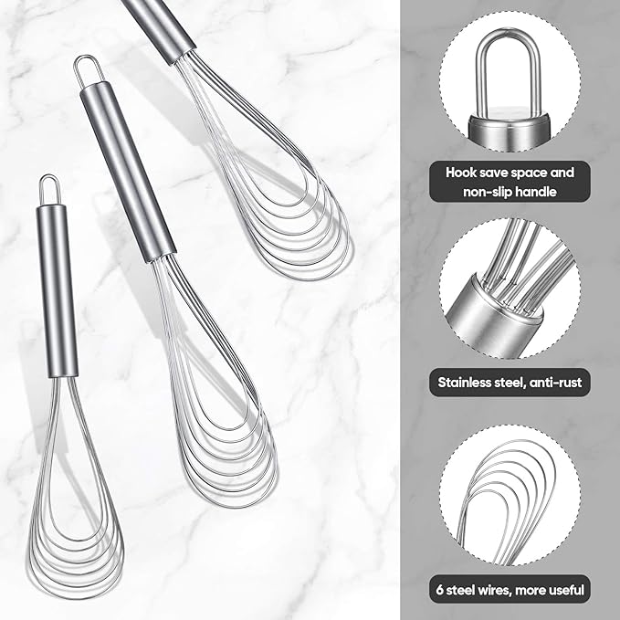 Patelai 3 Pieces Stainless Steel Kitchen Flat Whisk Set Stainless Steel Flat - Image 4