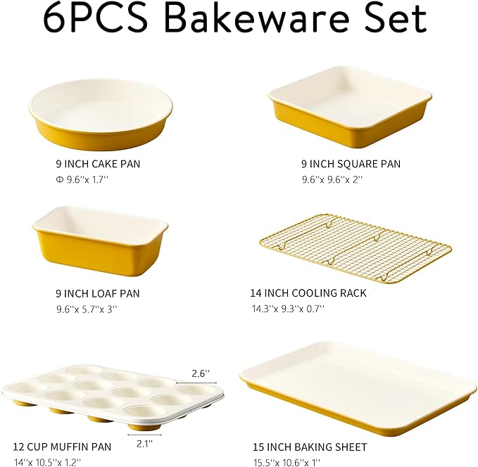 CAROTE 6-Piece Ceramic Baking Pans Set, Aluminized Steel Bakeware Sets - Image 2