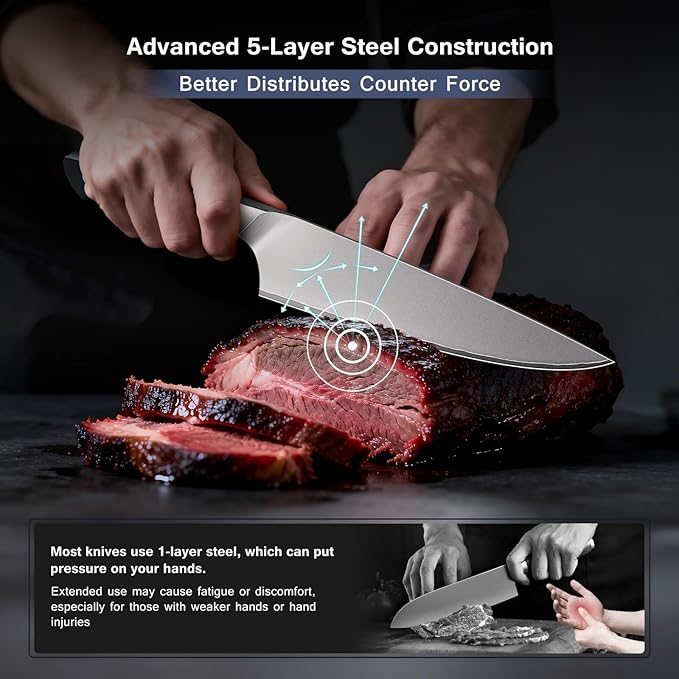 16 PCS Knife Set with Block, Japanese Kitchen Knife Set with 5 Layers High - Image 4