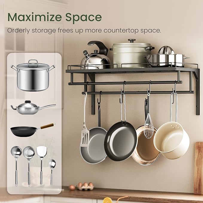 CHOEZON Hanging Pot Rack, Wall-Mounted Pot Rack, Kitchen Cookware Organizer - Image 5
