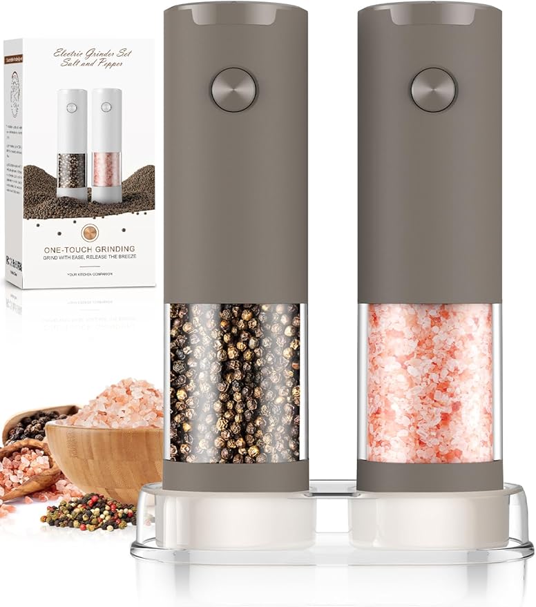 Electric Salt and Pepper Grinder Set Automatic Adjustable Coarseness Pepper by ioion