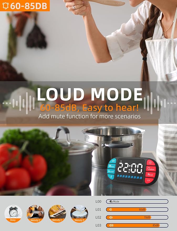 DOOMAY Digital Kitchen Visual Timer: 3.6'' Large LED Display, 3 Brightness - Image 5