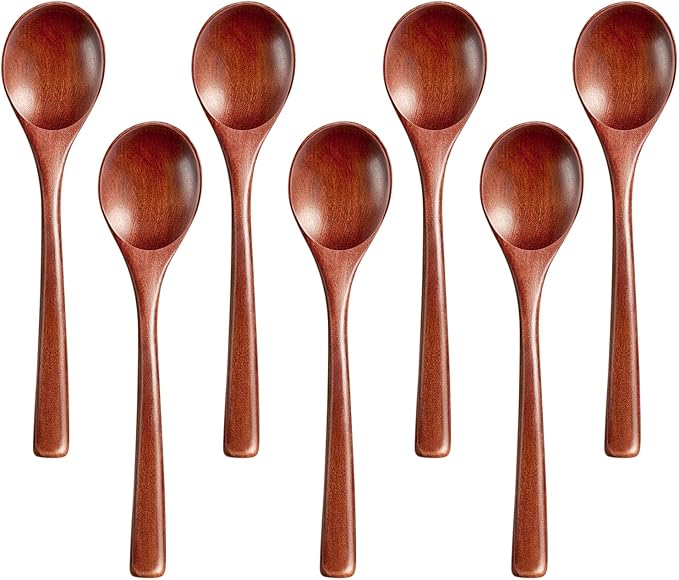 7 Pcs Wooden Spoons for Eating, Small Serving Spoon for Honey, Soup Wood by Morgles