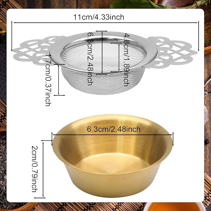 2 Pack Tea Strainers with Drip Bowls Stainless Steel Mesh Tea Infusers Loose - Image 3