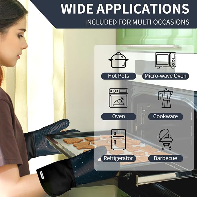 Silicone Oven Mitts, Cotton Lined Gloves, Long Cooking Mitts and Trivet Mats - Image 4