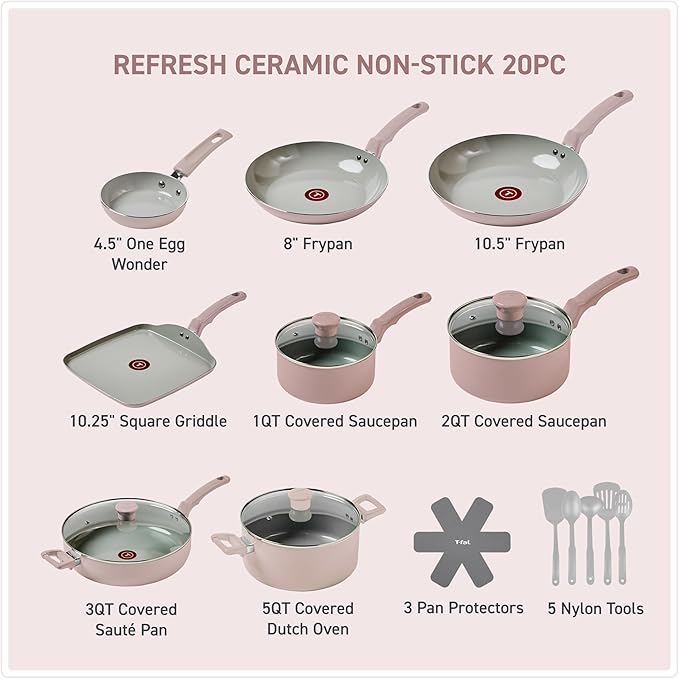 T-Fal Refresh Ceramic Pots and Pans Set, Nonstick Cookware, Oven Safe to 350°F - Image 2
