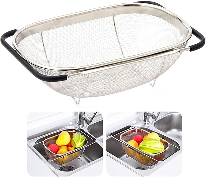 Over The Sink Stainless Steel Oval Colander by Unknown