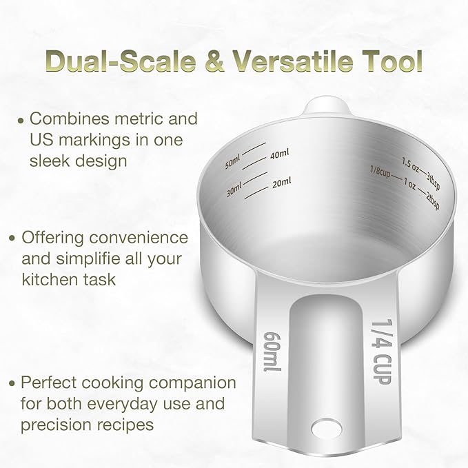 2PCS 1/4Cup Single Measuring Cup, Etched Inner Scale Stainless Steel Measure - Image 4