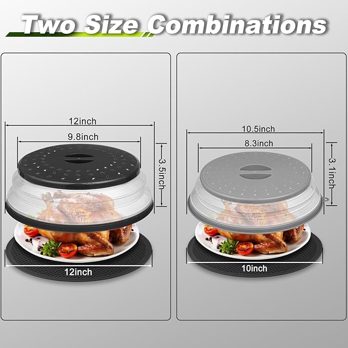 12" Microwave food Cover & Mat, Large Vented Collapsible Splatter Guard dish - Image 2